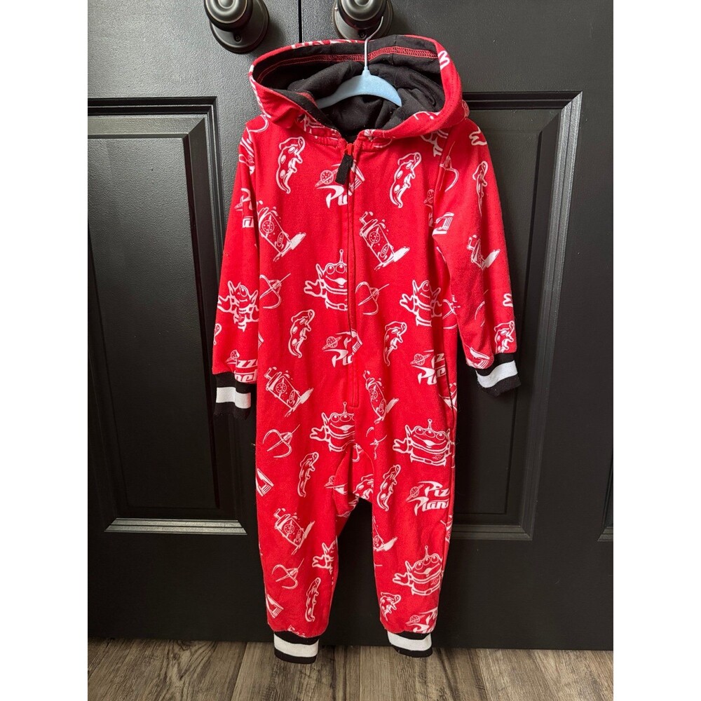 Disney Pixar Toy Story Pizza Planet Hooded Fleece One Piece Pajamas -2 Toddler